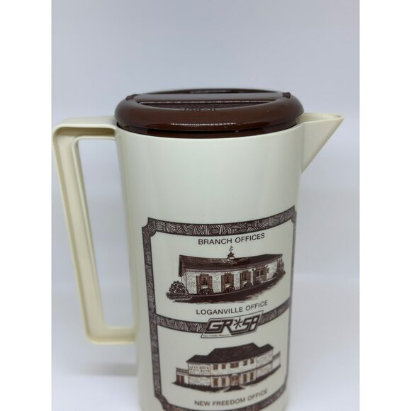 VTG Glen Rock State Bank 9.5" Plastic Pitcher Brown Beige Pennsylvania - Picture 2 of 7
